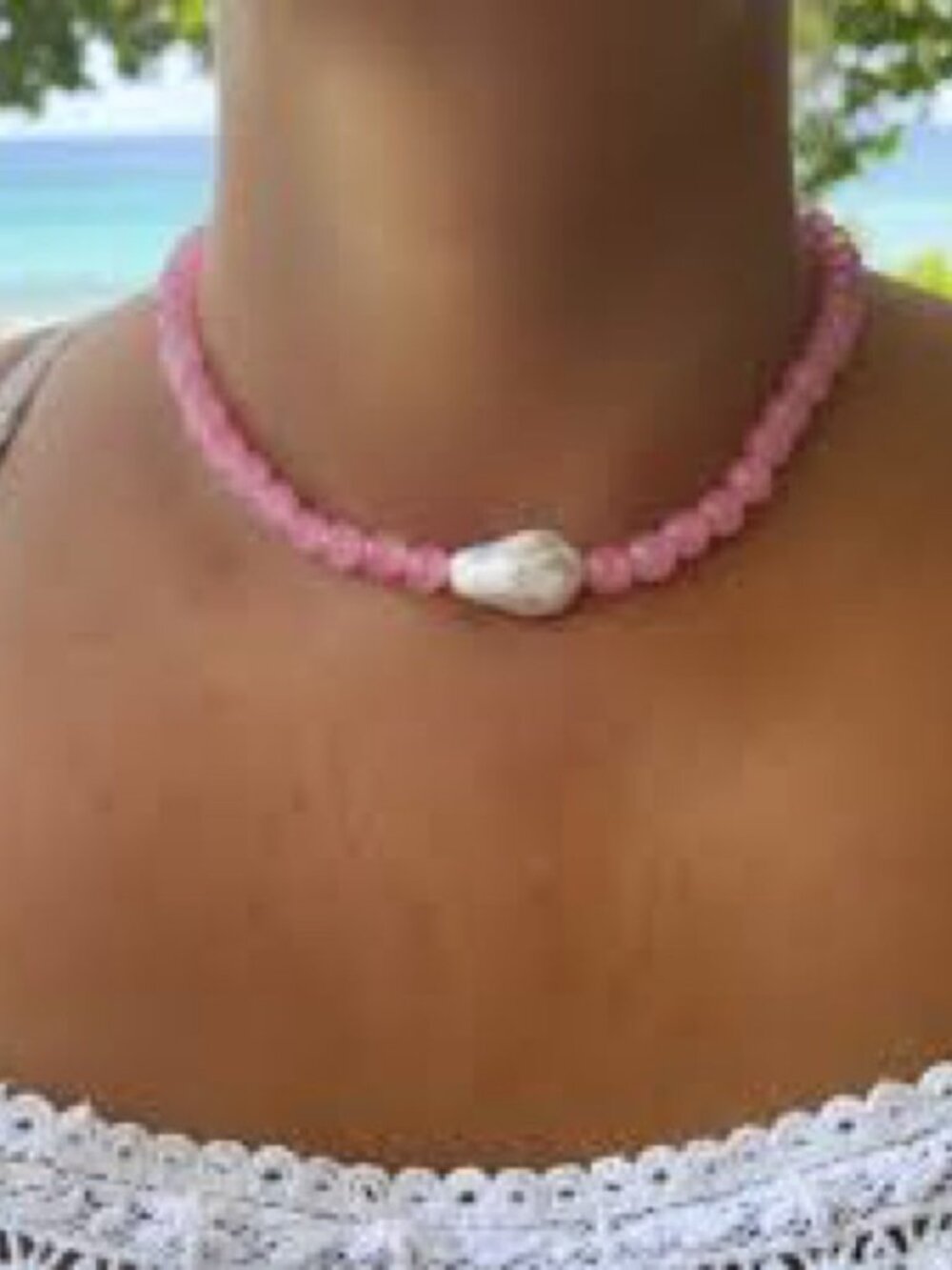 Pink Beaded necklace 2377